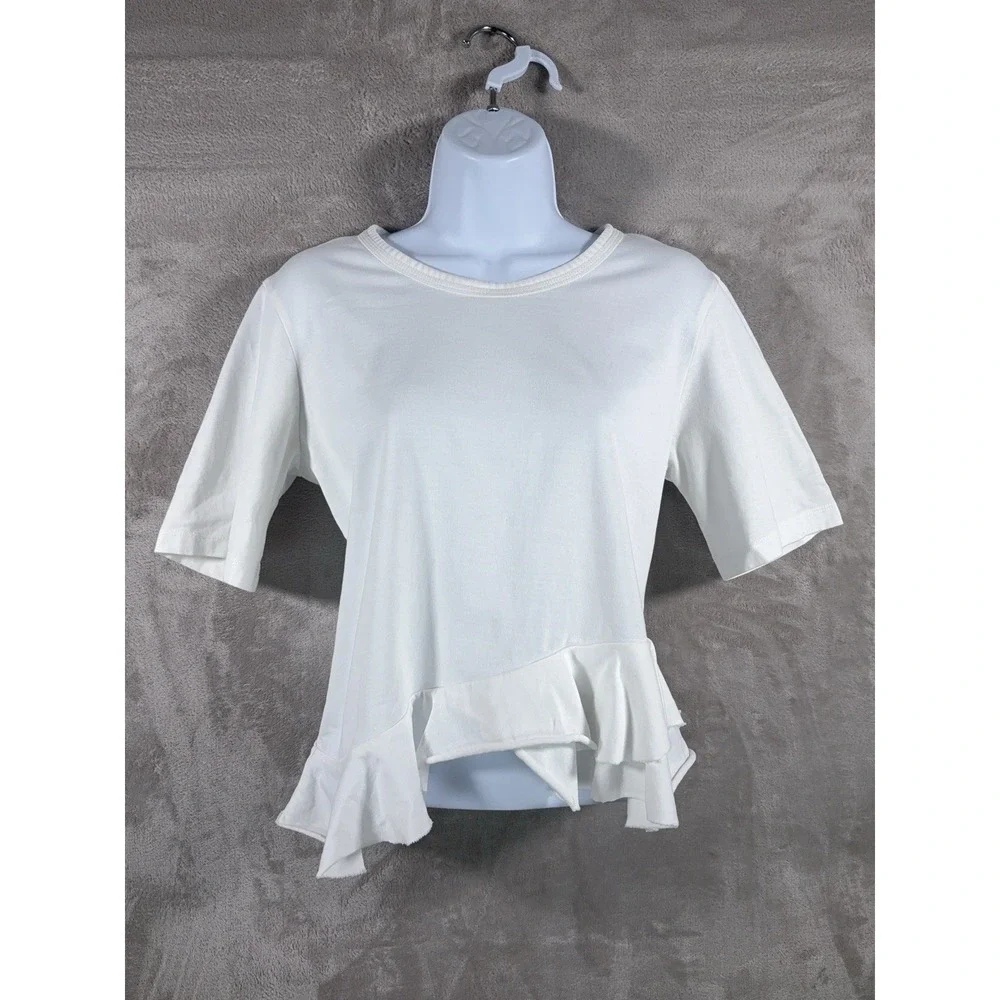 Sandro Ruffle Hem Top Womens 2 White Short Sleeve Peplum Designer Casual